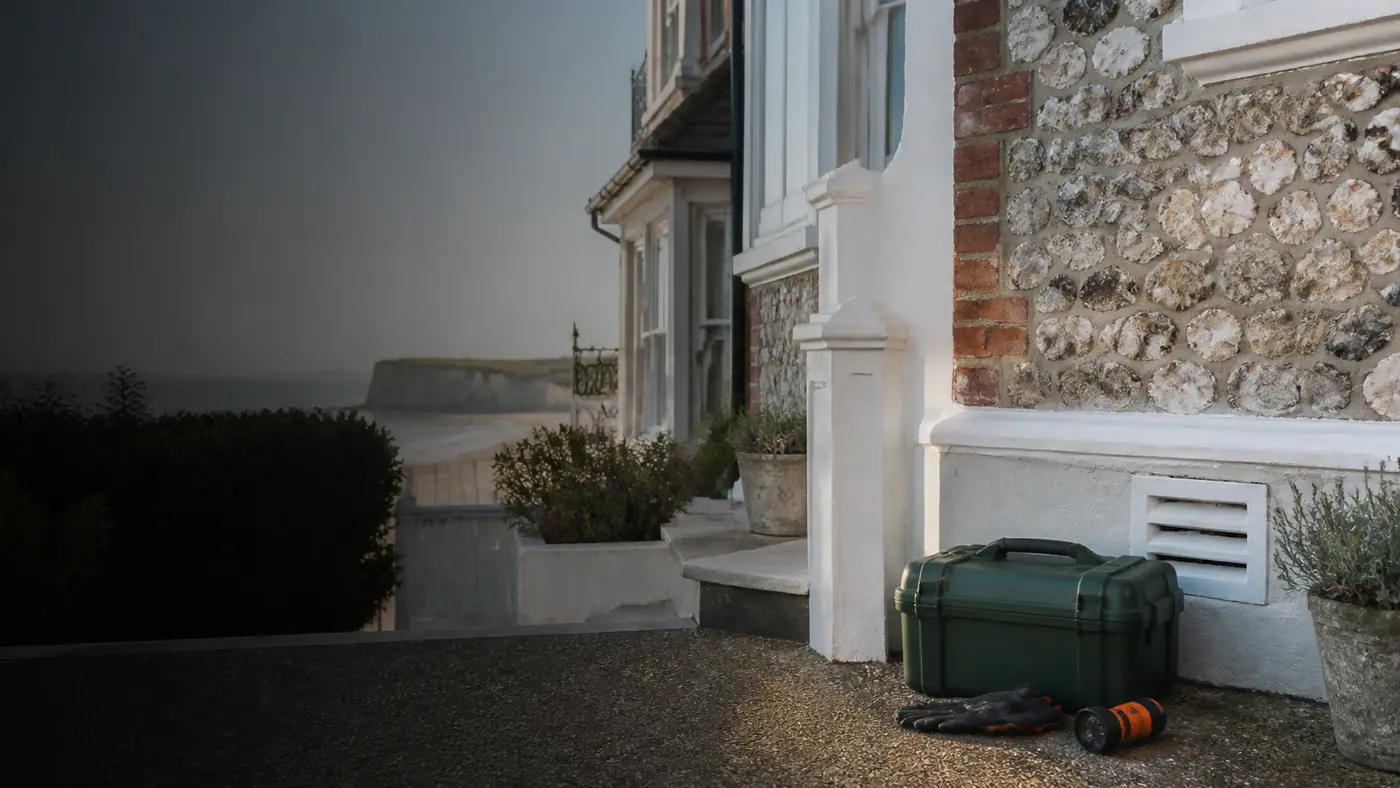 Professional pest-control equipment outside a Broadstairs coastal property