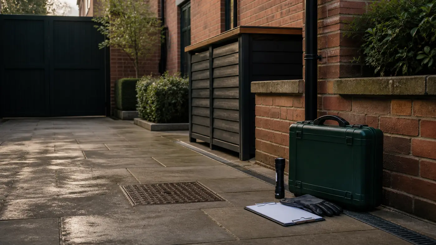 Professional pest-control inspection equipment outside a Maidstone property