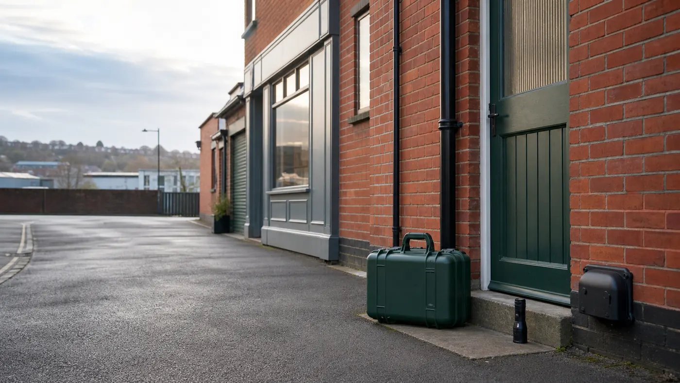 Professional pest-control equipment outside a mixed-use Medway property