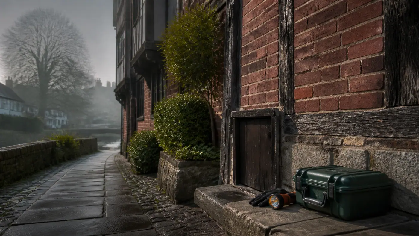 Professional pest-control equipment outside a historic Sandwich property